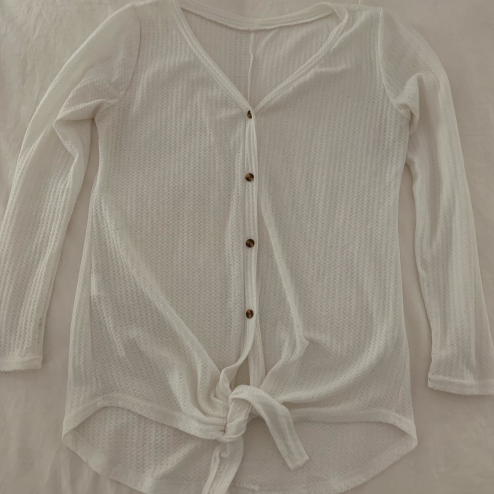 White waffle knit top